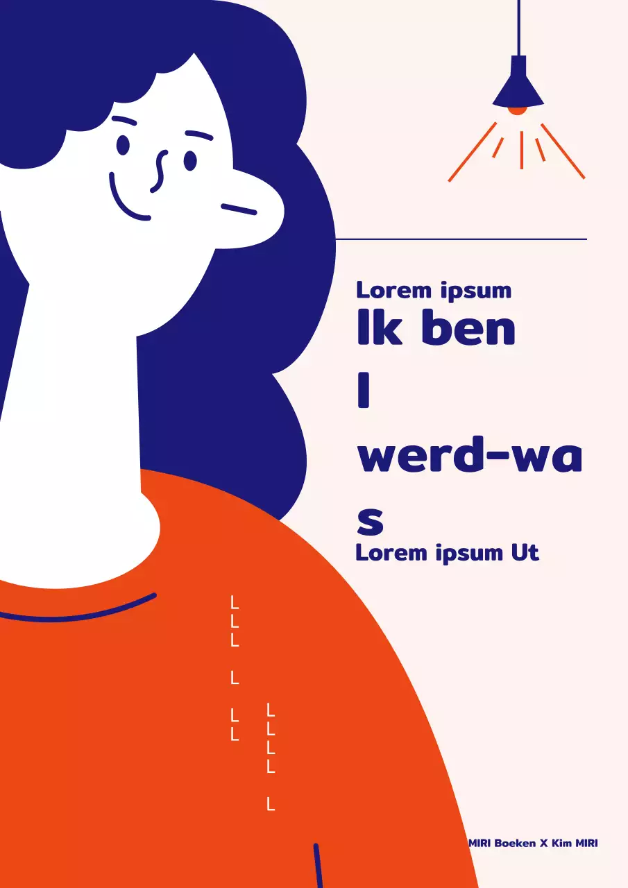 Minimalistische kantoormedewerker die boekomslag verlaat in oranje en marineblauw