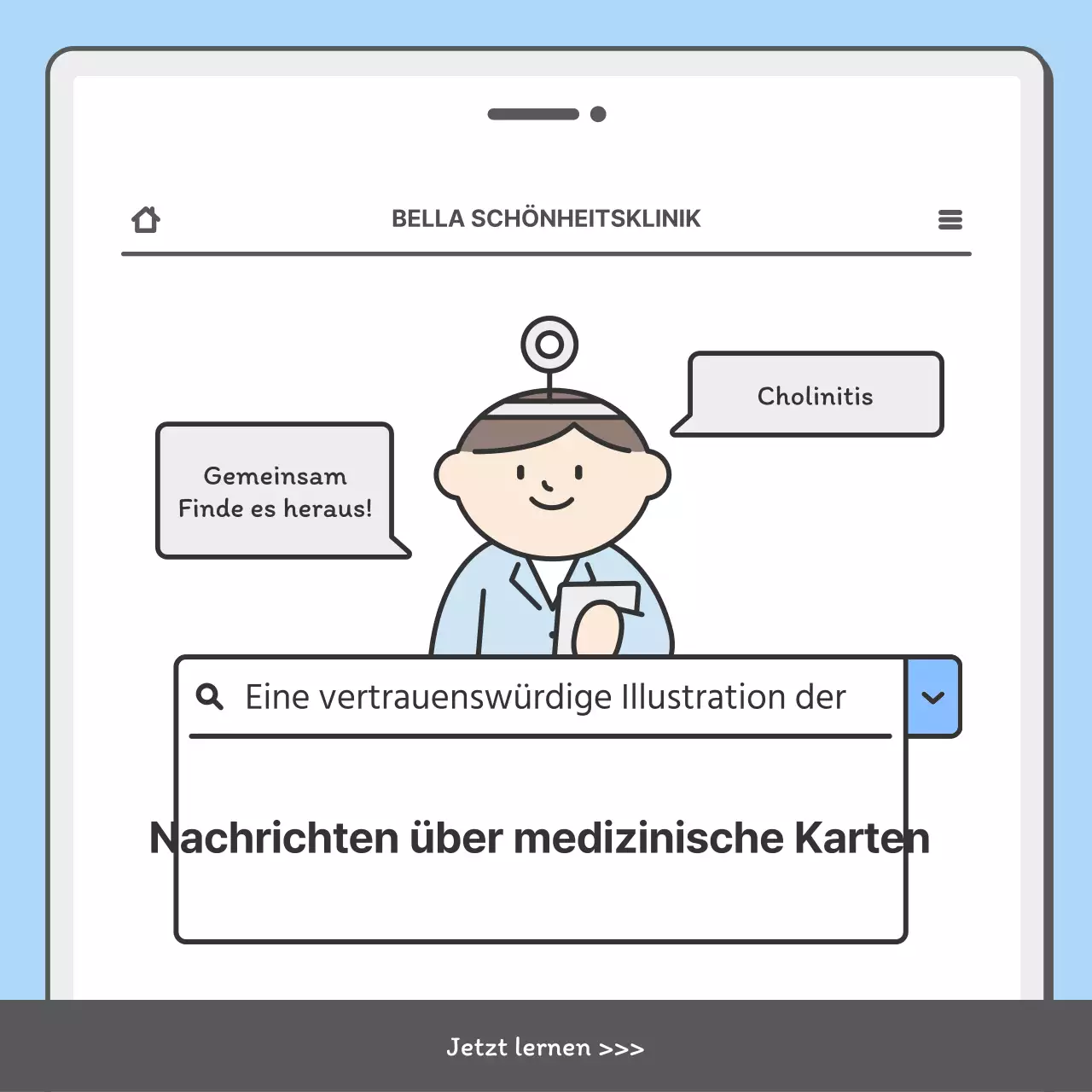 Werben Sie für Ihr Krankenhaus mit einem hübschen mobilen Konzept in Hellblau
