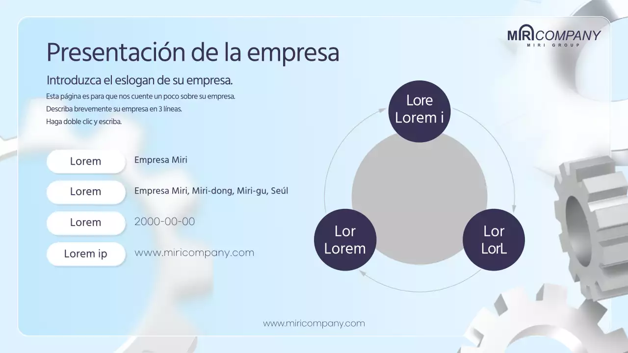 Plan de empresa con engranajes 3D en tonos azules