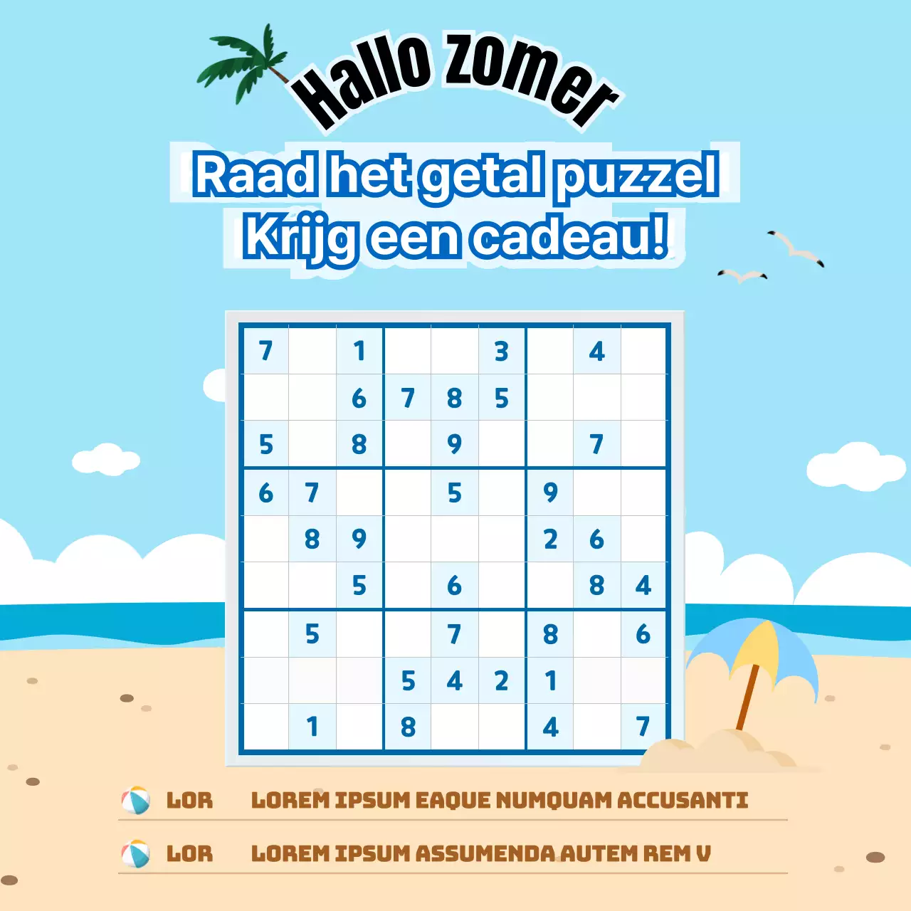 Gebeurtenis van het cijferraadsel met blauwe zomerachtergrond