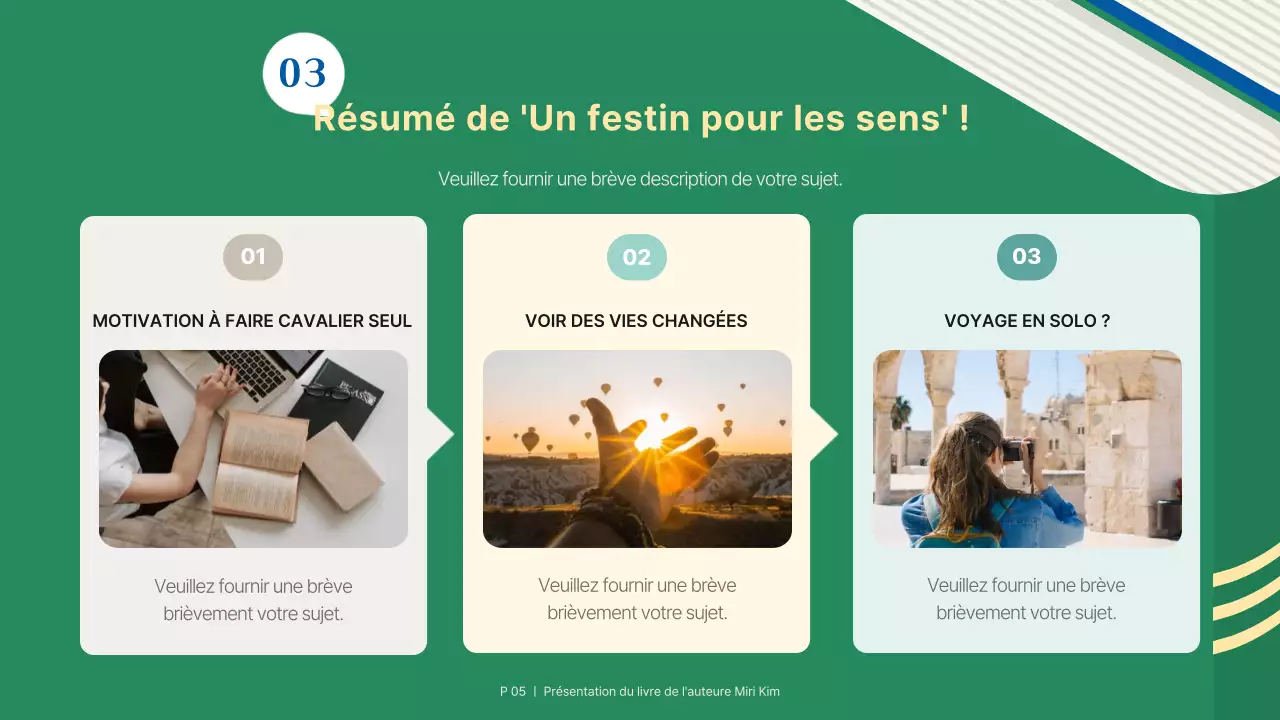 Une présentation simple pour le lancement d'un livre vert et bleu