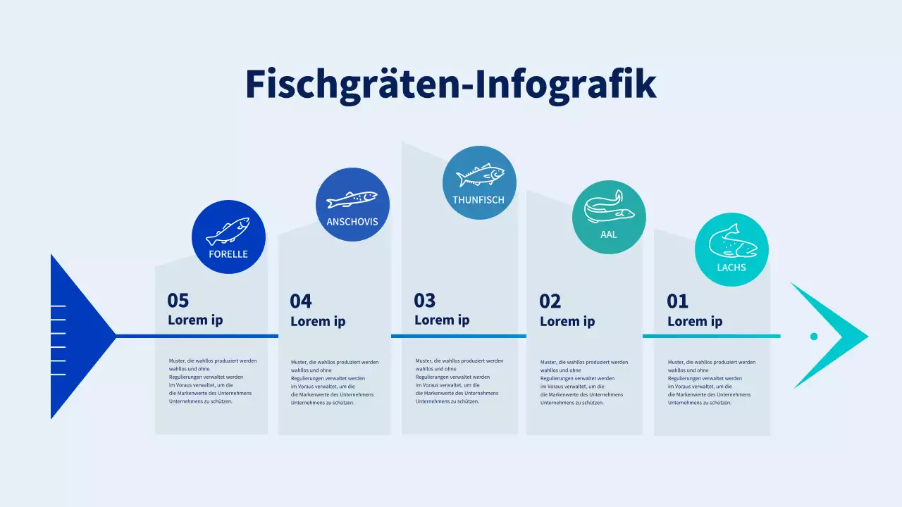 Einfaches Symbol fischförmige Illustration in blau und hellblau Fischgräte Infografik