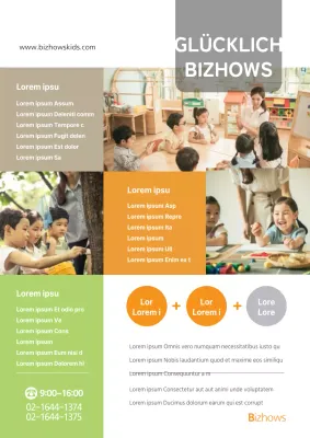 Beschreiben und bewerben Sie Ihre Kindertagesstätte mit orangefarbenen und grünen Fotos von Kindern