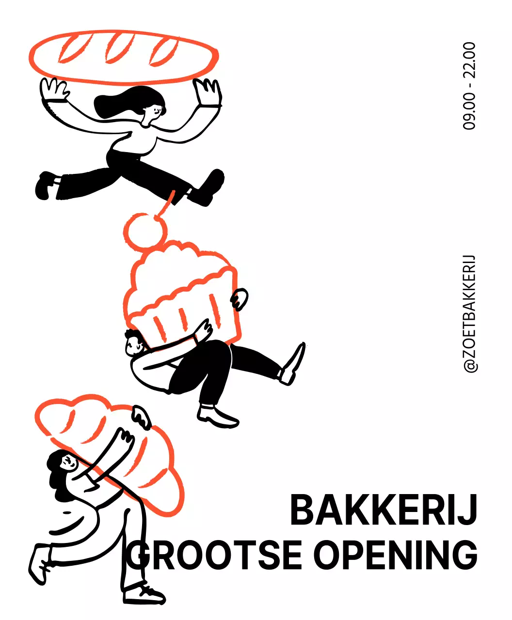 Een sentimentele en heldere bakkerij met rode en zwarte handbeschilderingen