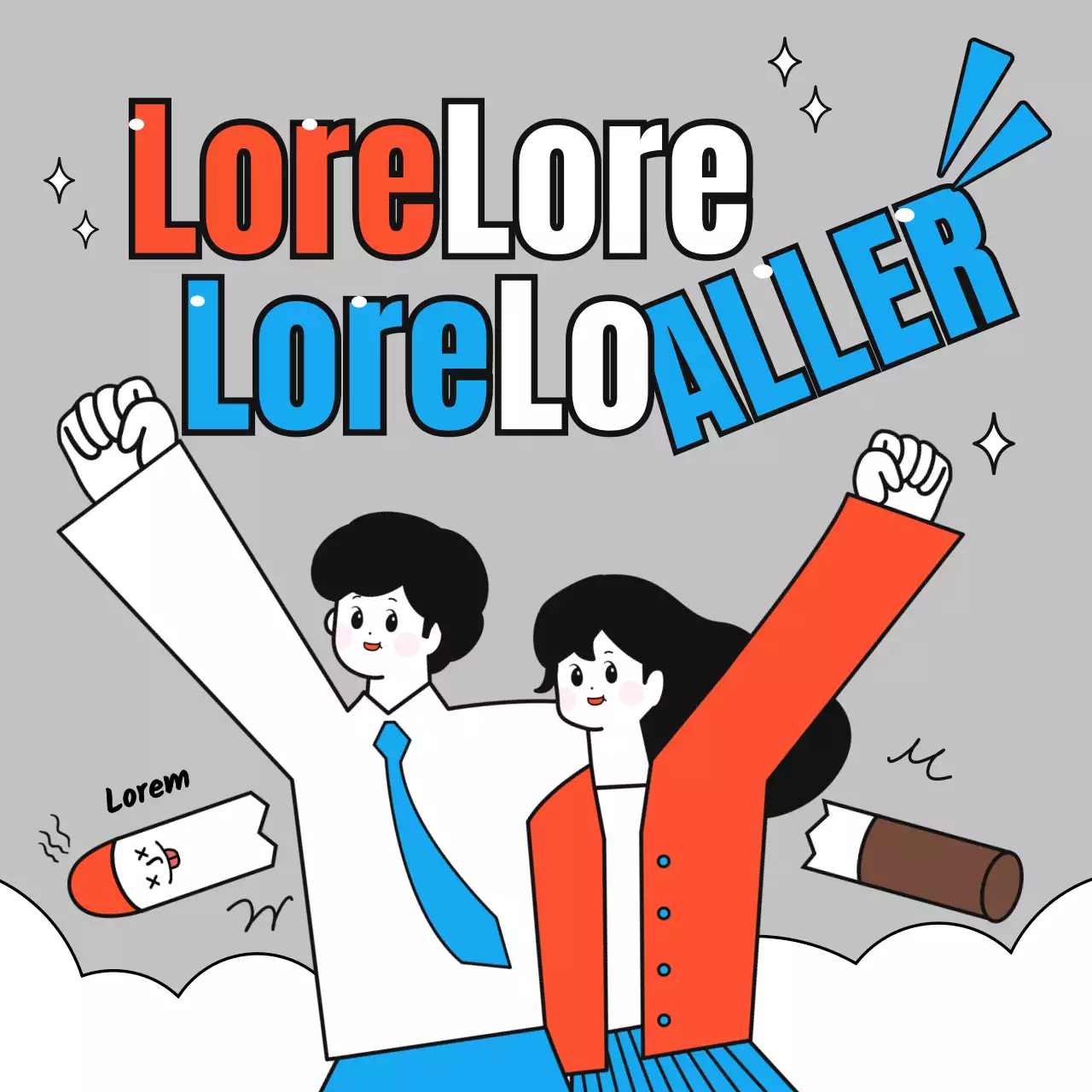 Des illustrations simples et mignonnes en rouge, bleu et gris sur la façon d'arrêter de fumer.