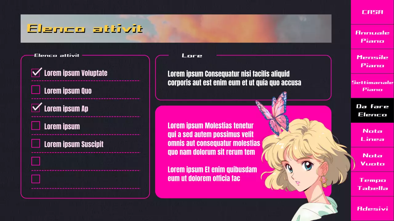 Agenda CityPop con animazione a sfumature rosa e nere