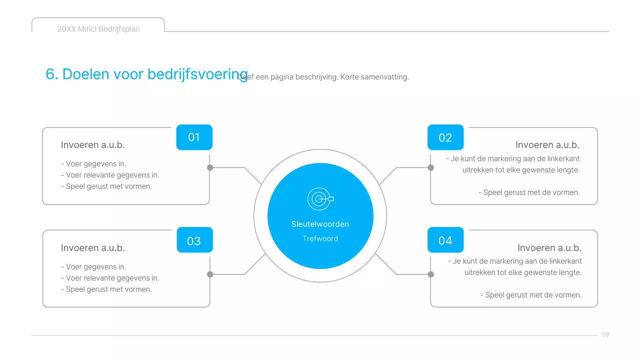 Een strak blauw-wit ondernemingsplan voor culturele inhoud