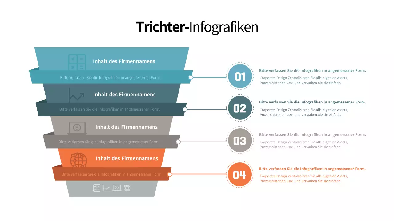 Einfache trichterförmige Unternehmensinfografik mit gedeckten Farben