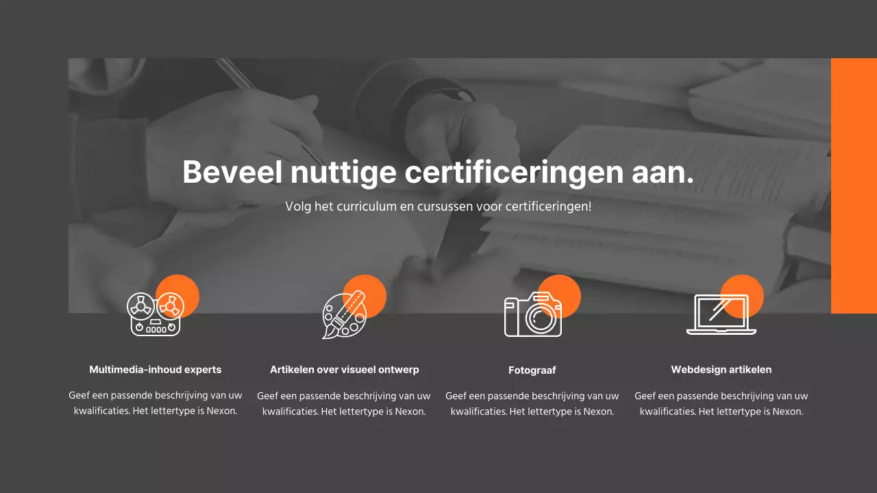 Modern grey and orange university public relations department introduction presentation