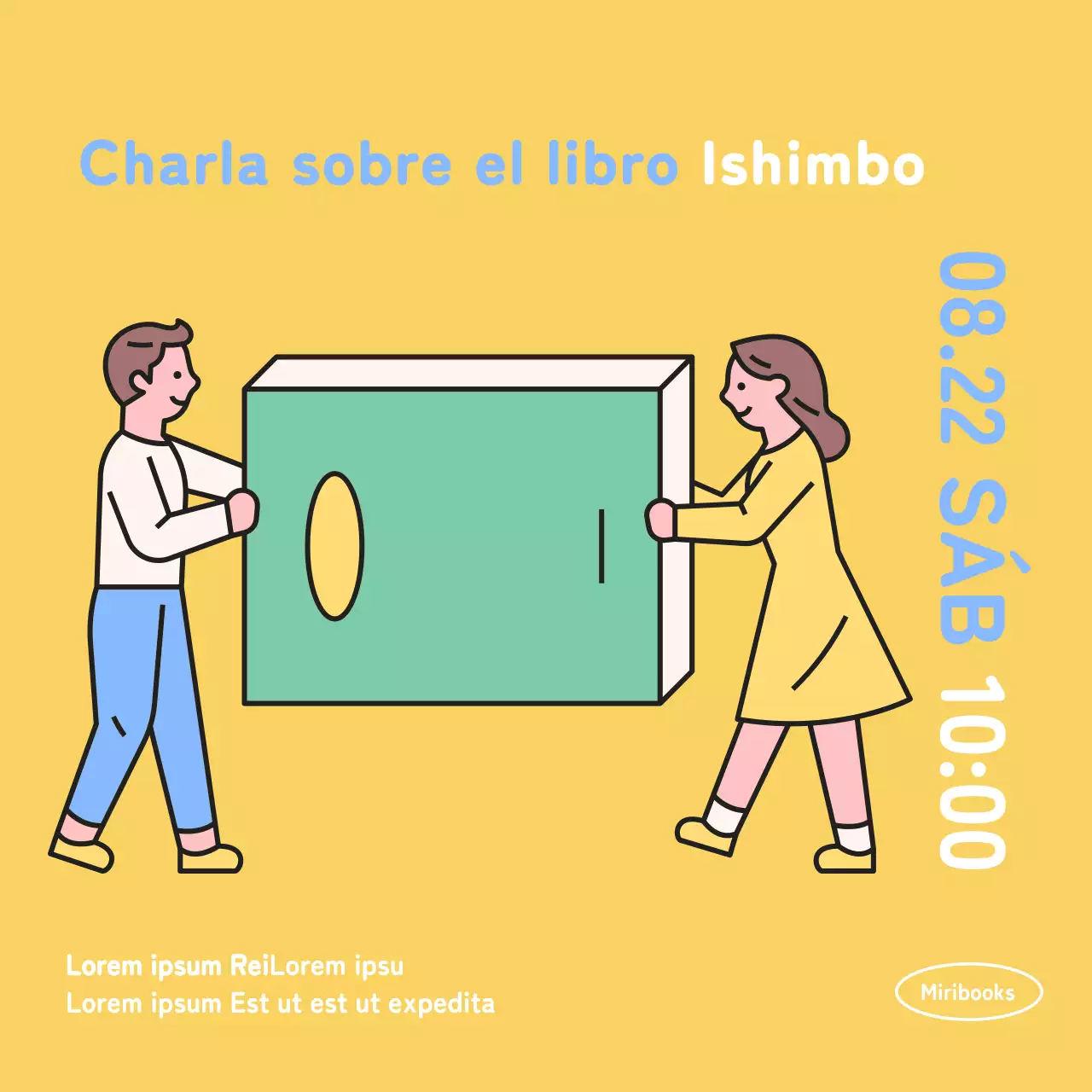 Una sencilla promoción de Booktalk ilustrada en amarillo