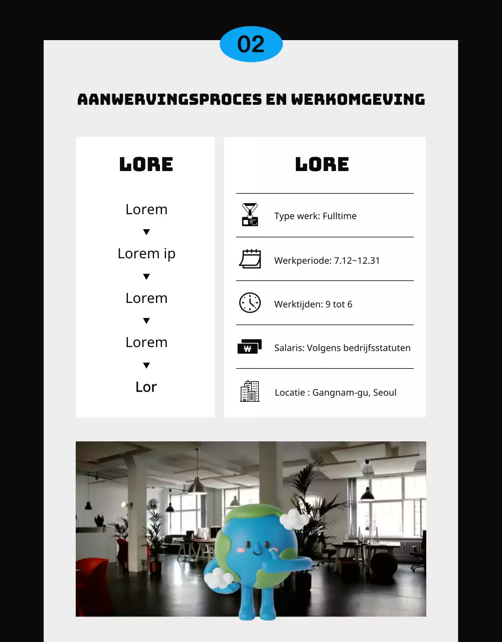 Blauw en zwart, eenvoudig en strak brochureconcept voor het werven van stagiairs