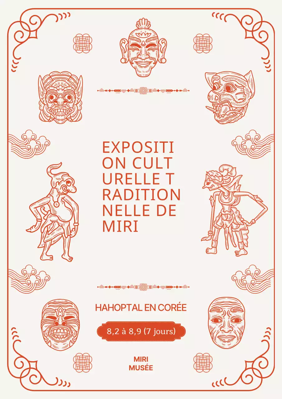 Aperçu traditionnel des peintures au trait avec un thème rouge et des bordures