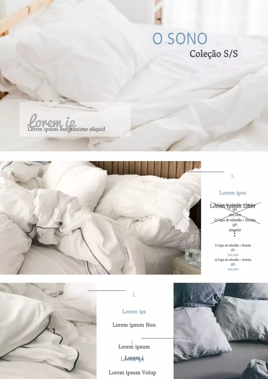 Promova uma venda de roupa de cama macia com um conceito luxuoso com imagens de roupa de cama em azul.