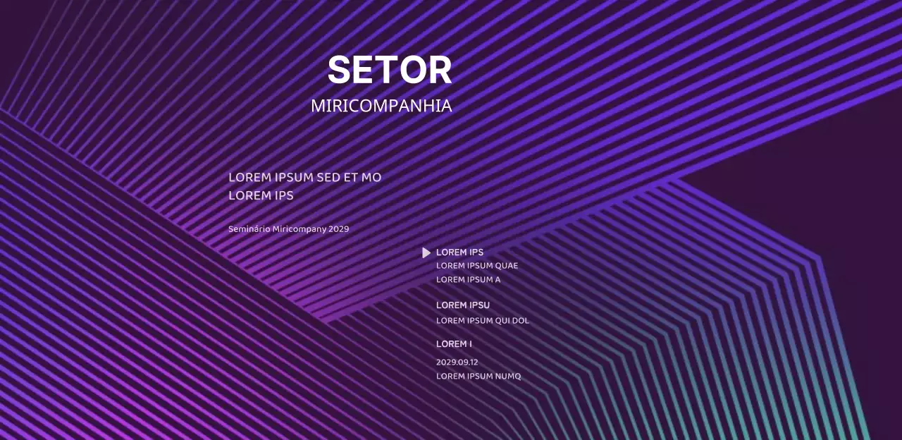 Seminário empresarial com gradiente gráfico roxo e preto