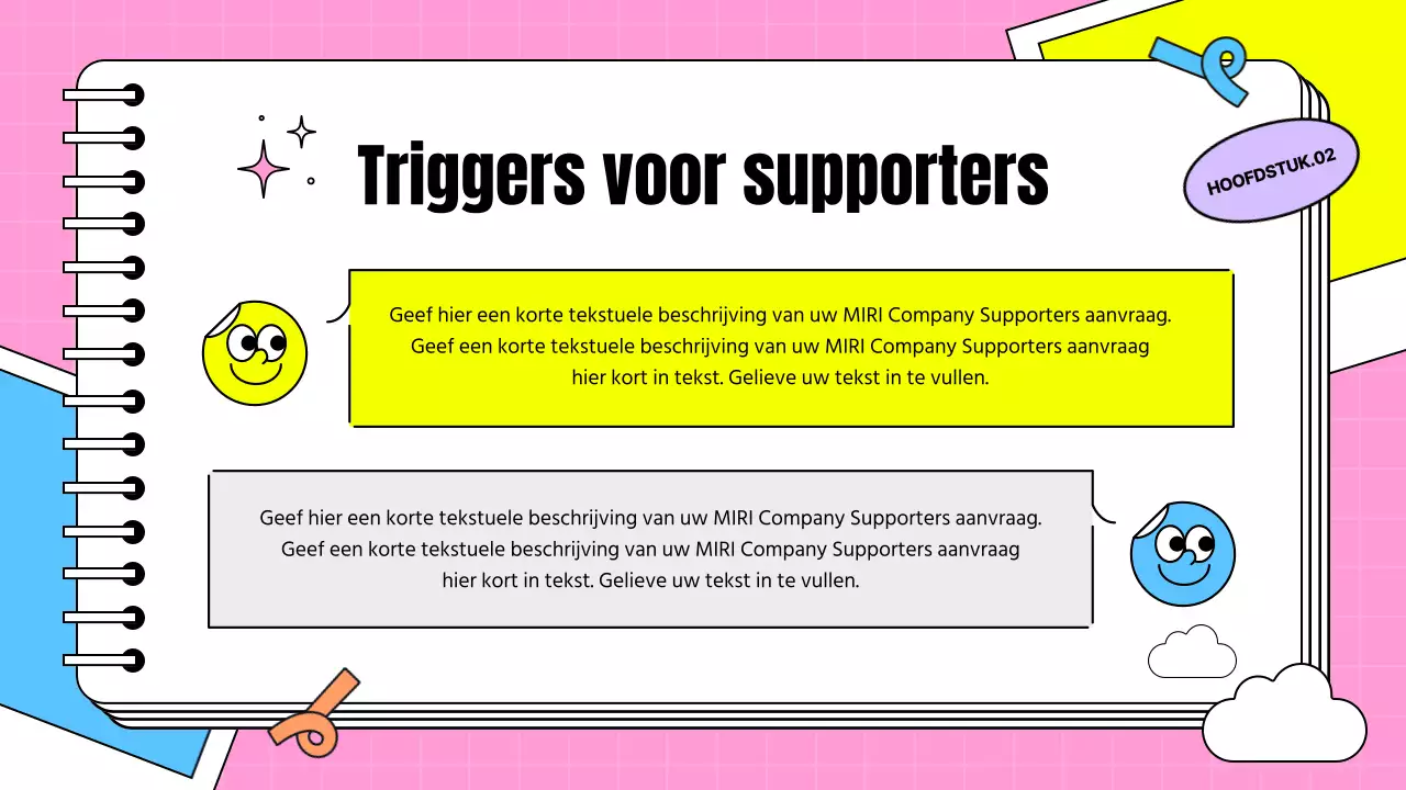 Supportersgetuigenis in de vorm van een kitscherig briefje in roze en lichtblauw