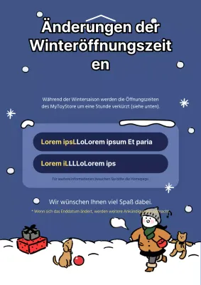 Niedliche Winterillustration in Blautönen Winteröffnungszeiten Änderungsmitteilung Betriebsmitteilung Webposter