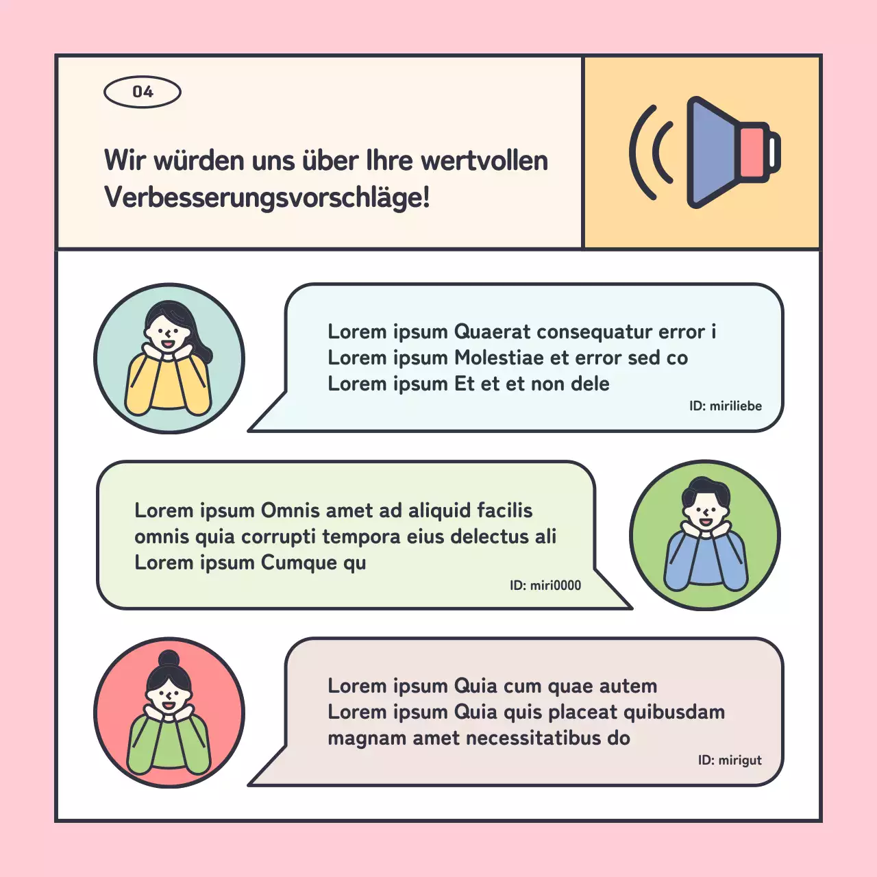Saubere Umfragen mit niedlichen rosa und gelben Illustrationen
