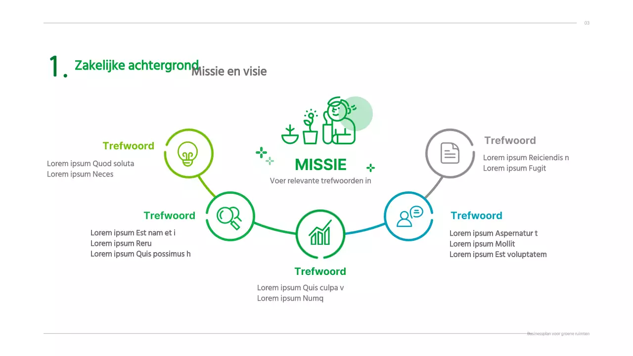 Businessplan met een groen, schoon, geïllustreerd concept