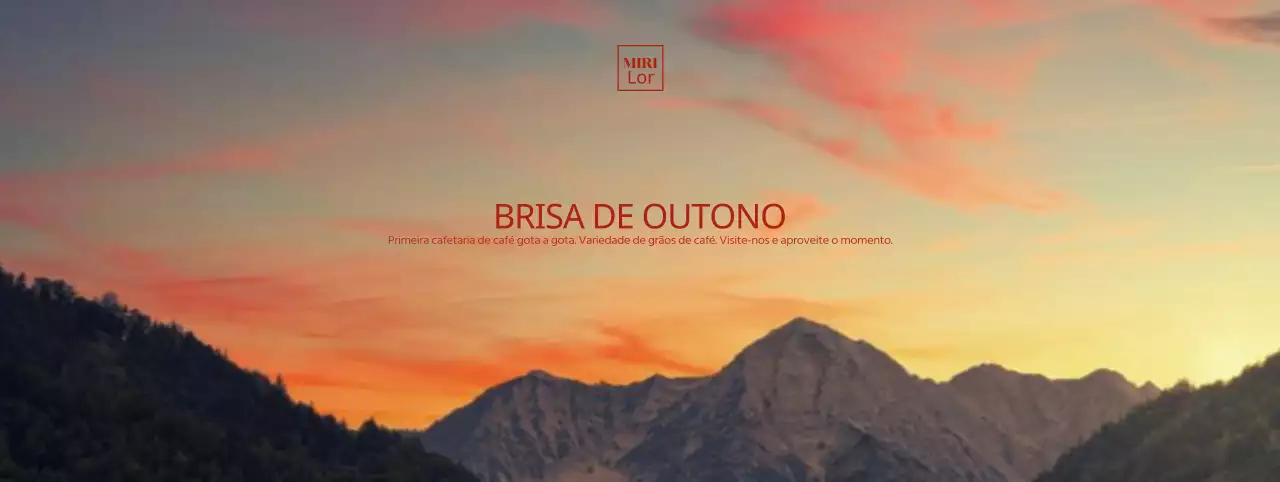 Um café outonal com um belo céu outonal e tipos de letra simples num cenário de pôr do sol