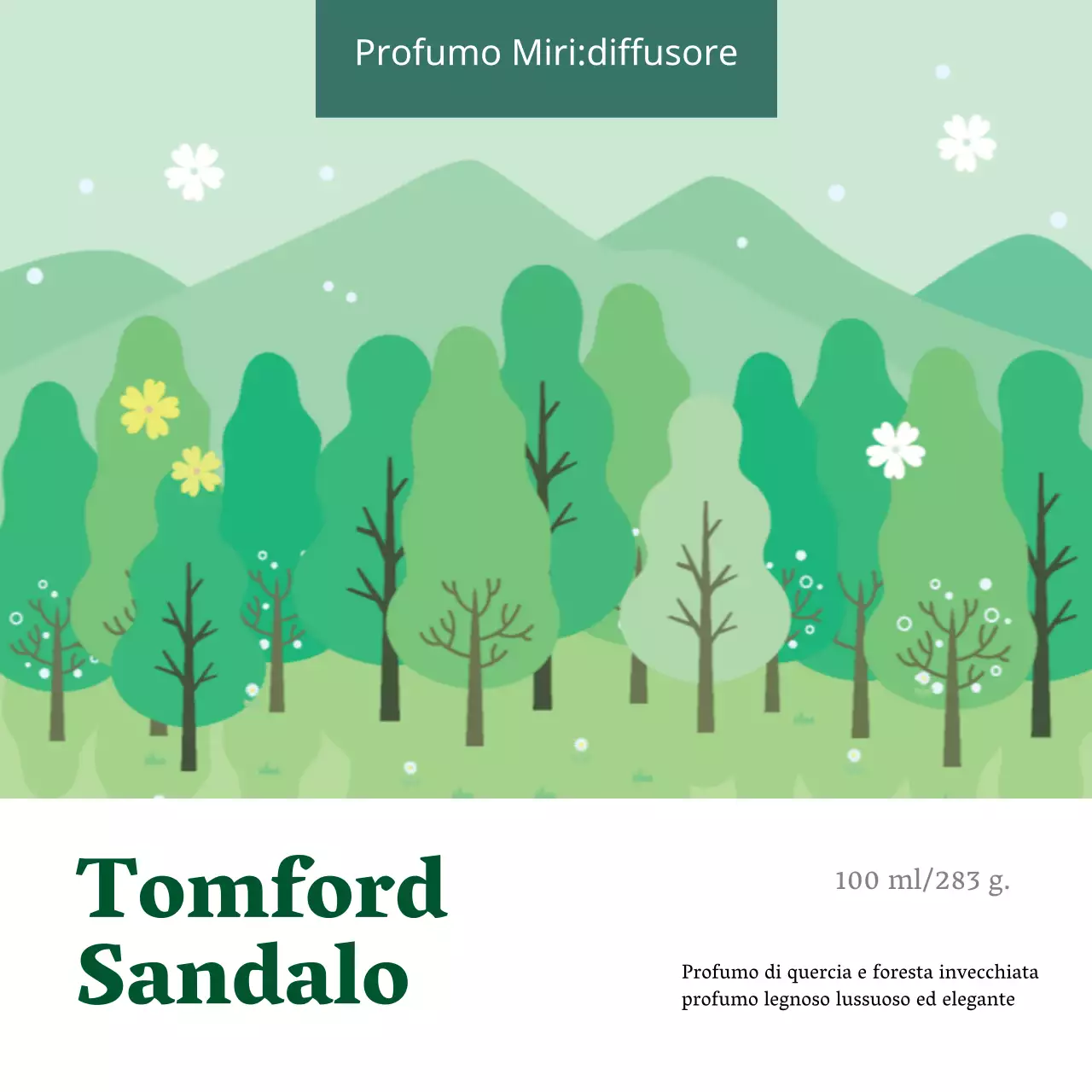 Etichetta di profumo ordinata con illustrazione verde