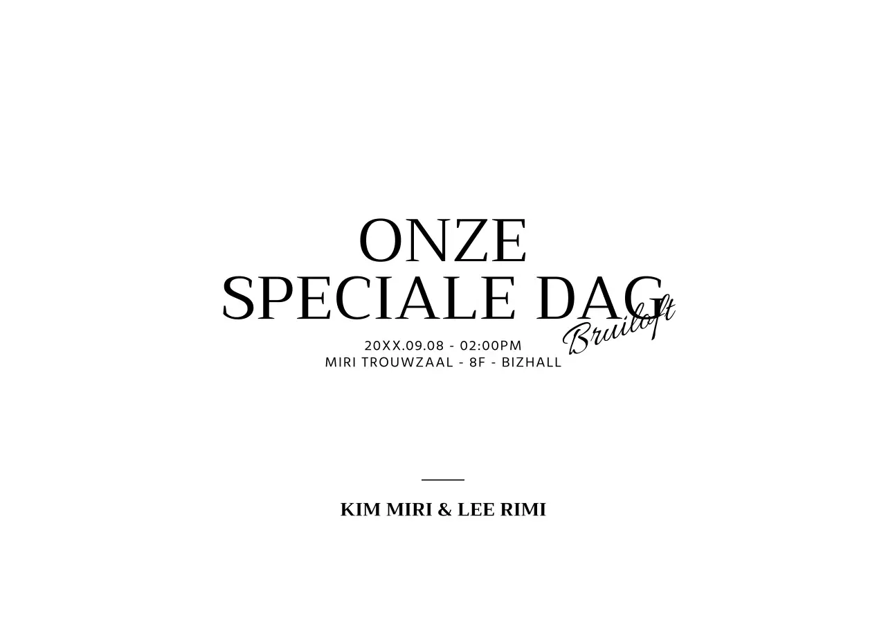 Voor een eenvoudige huwelijksuitnodiging met zwarte cursieve tekst met accenten