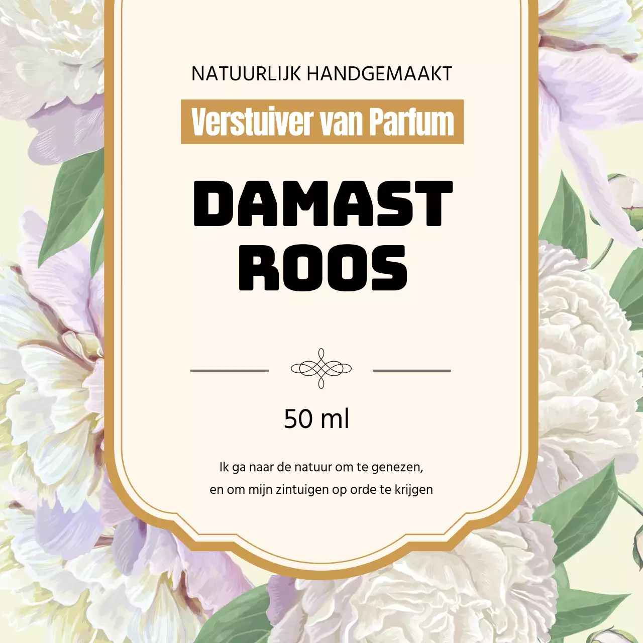 Vintage parfumlabel met gele illustratie