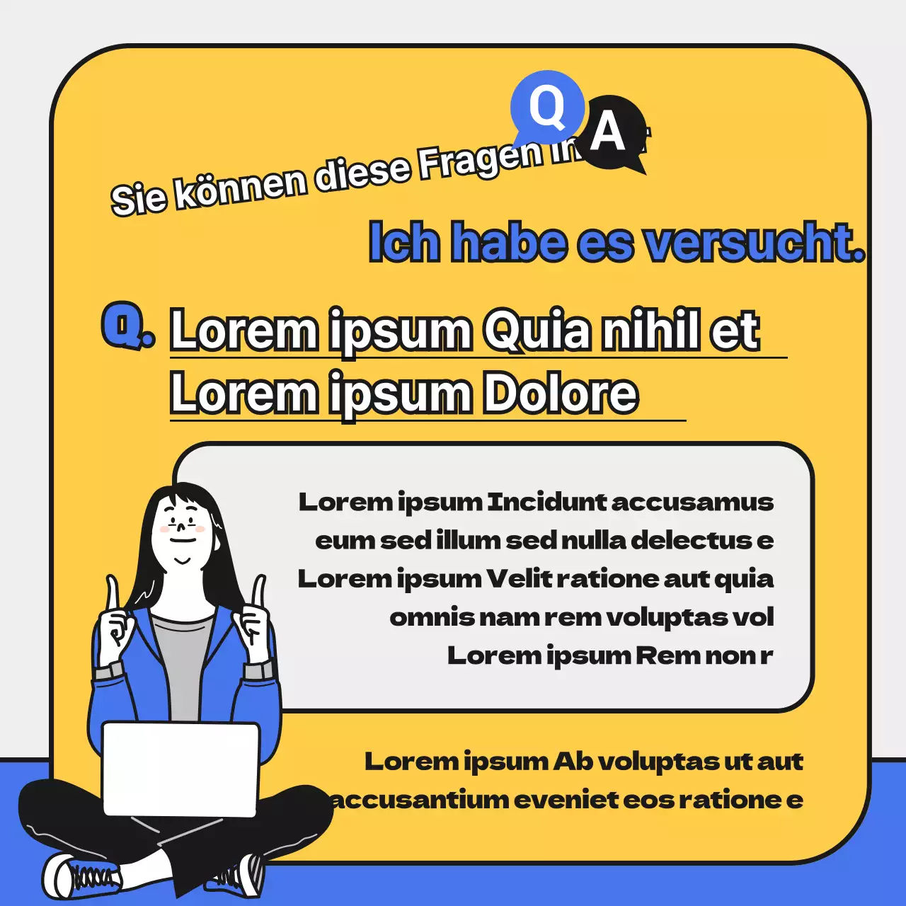 Eine einfache blaue und gelbe Werbung für ein Vorstellungsgespräch