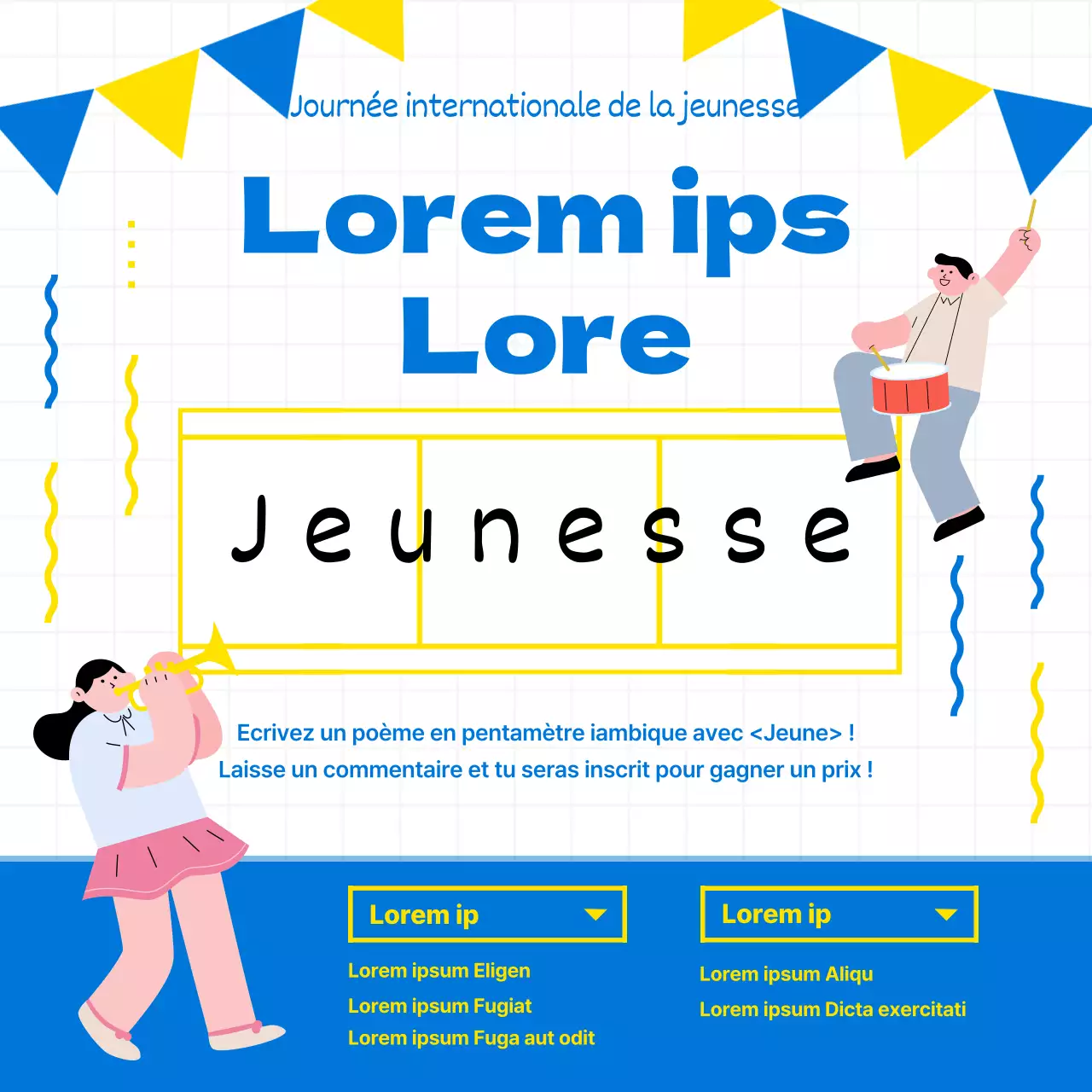Journée internationale de la jeunesse Samhaengsi avec un concept d'illustration frais en bleu et jaune
