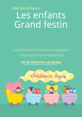 Promouvoir les événements de la Journée de l'enfance avec des illustrations d'enfants de couleur turquoise