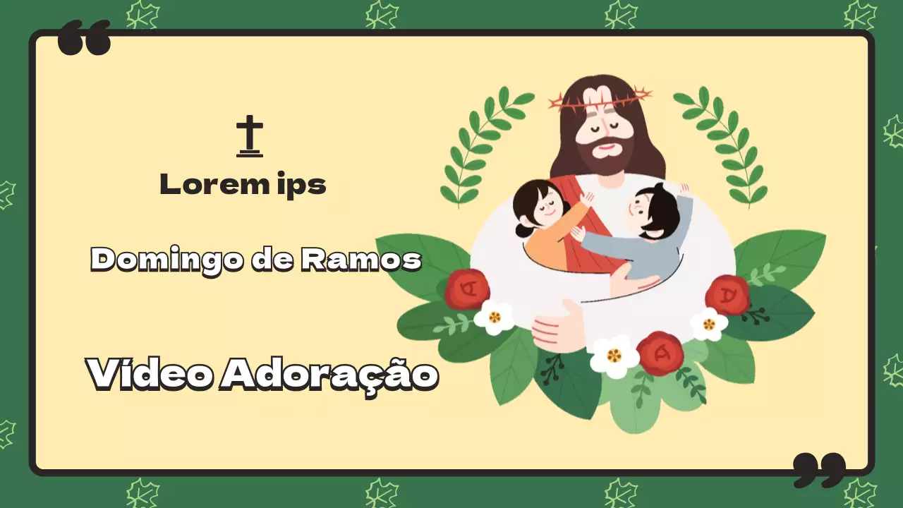 Serviço online de Domingo de Ramos para crianças em verde e giro