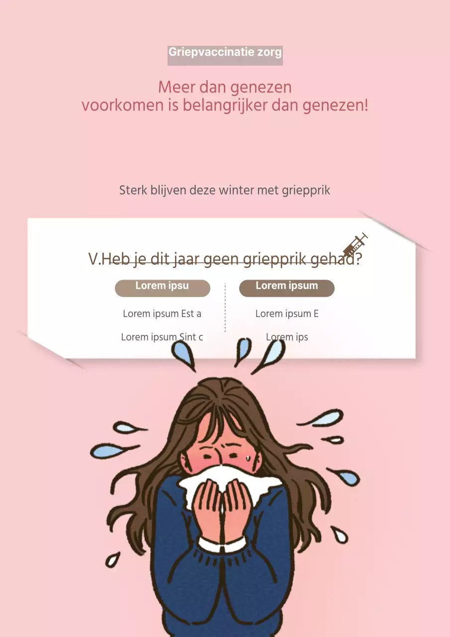 Eenvoudige flyer ter promotie van griepvaccinatie in roze kleur
