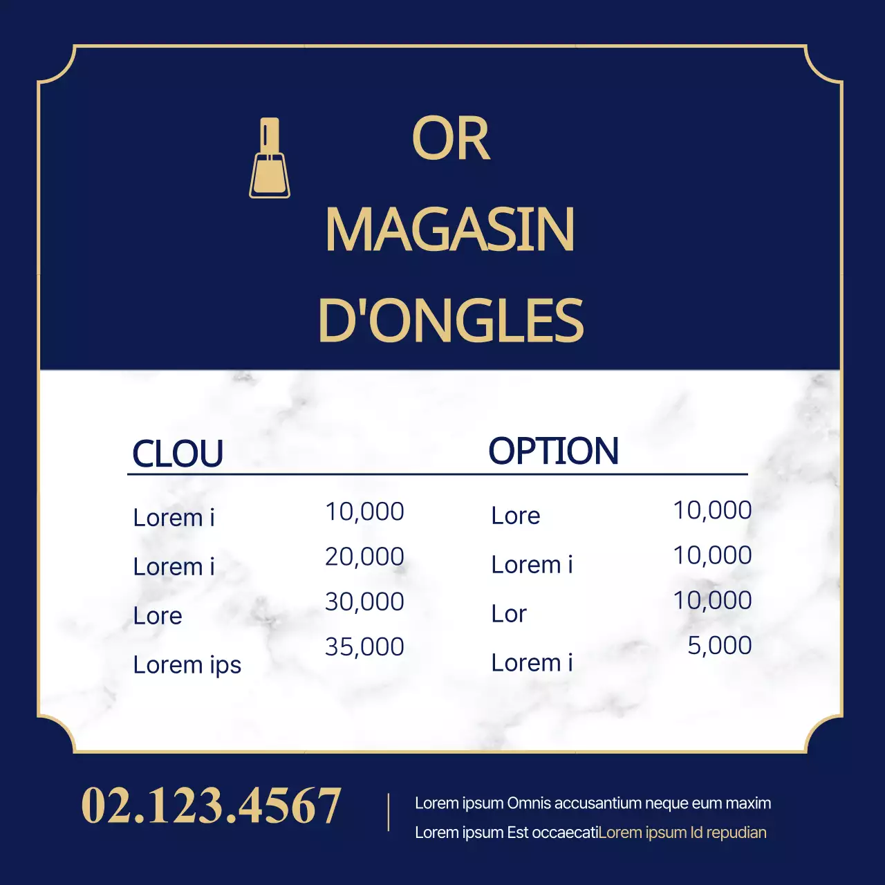 Liste de prix des ongles