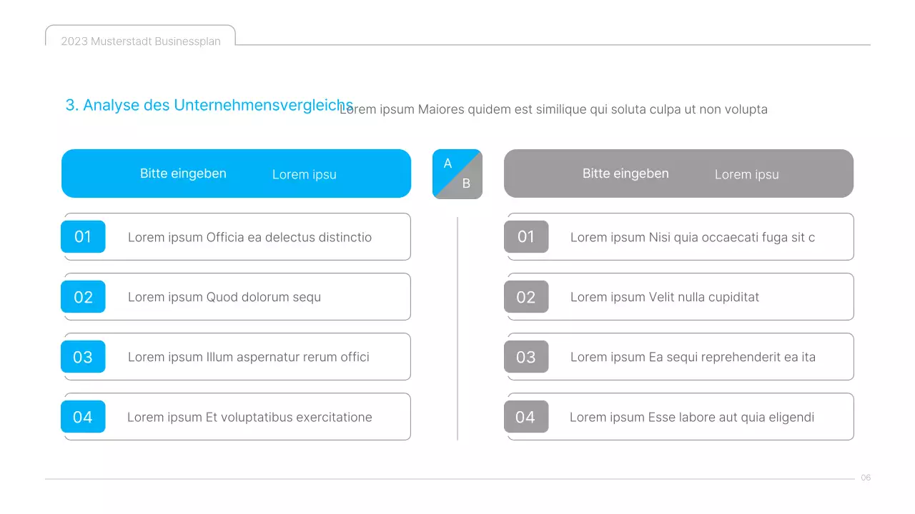Eine saubere, blau-weiße Businessplan-Präsentation für kulturelle Inhalte
