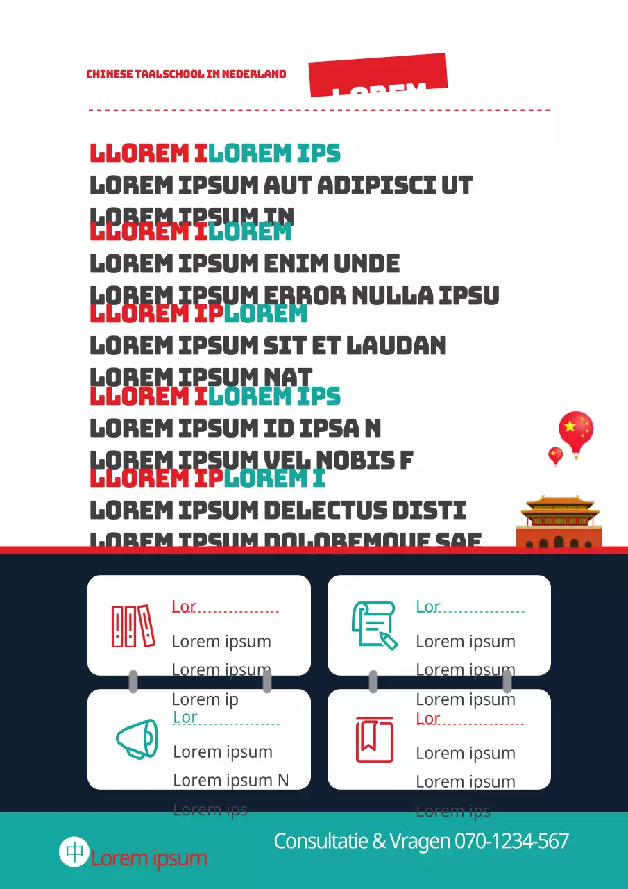 Rode en groene promotieflyer Chinese taalschool