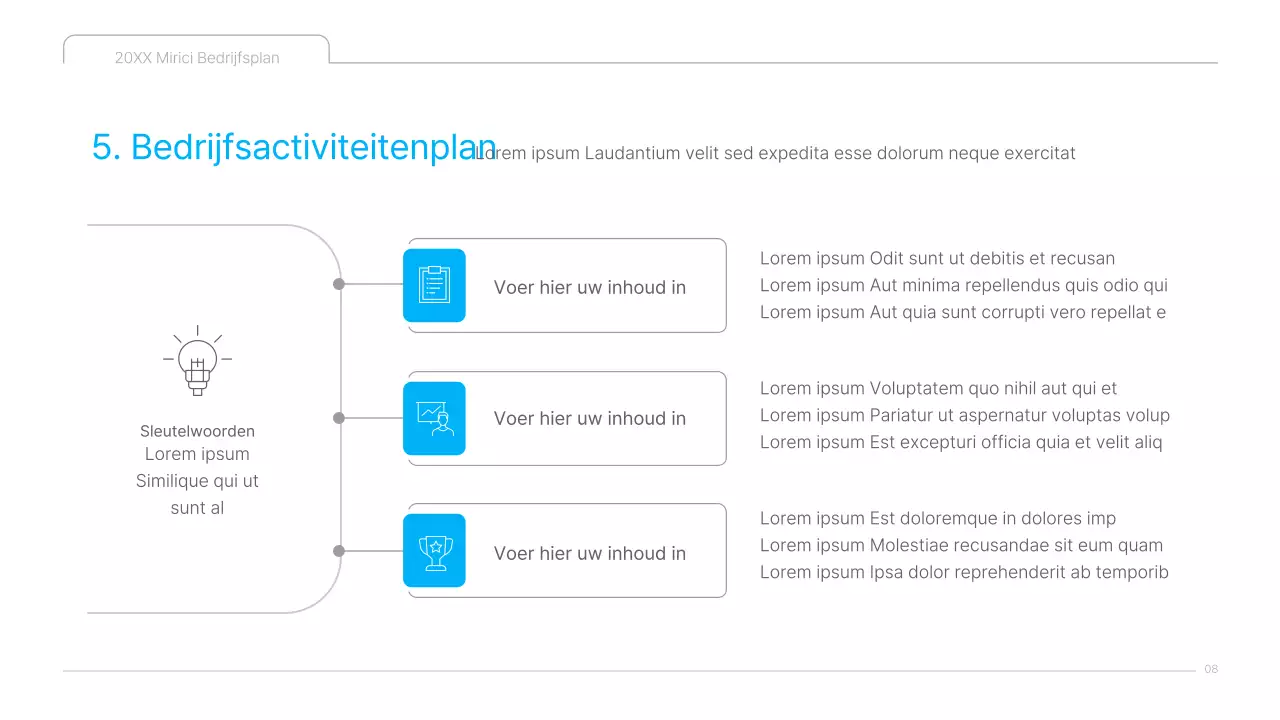 Een strak blauw-wit ondernemingsplan voor culturele inhoud