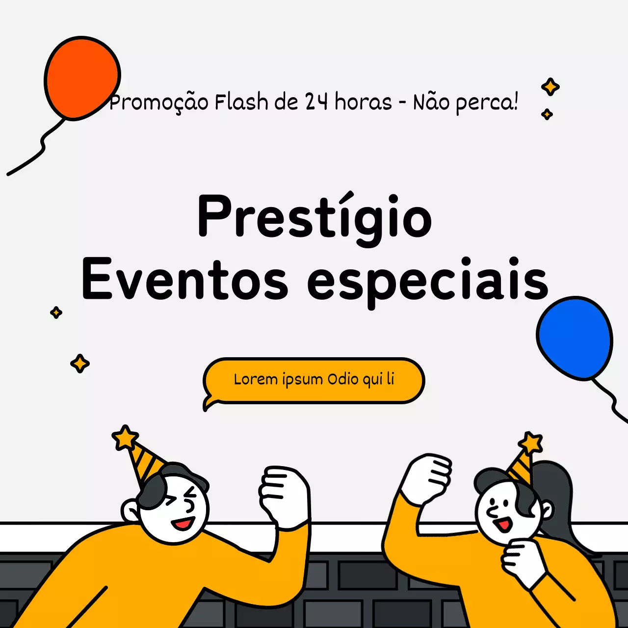 Evento básico e giro em estilo de ilustração com detalhes em azul, vermelho e amarelo