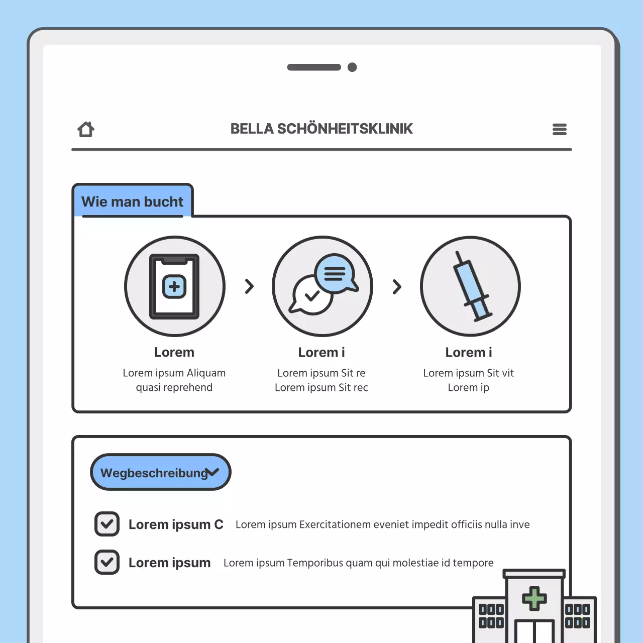 Werben Sie für Ihr Krankenhaus mit einem hübschen mobilen Konzept in Hellblau