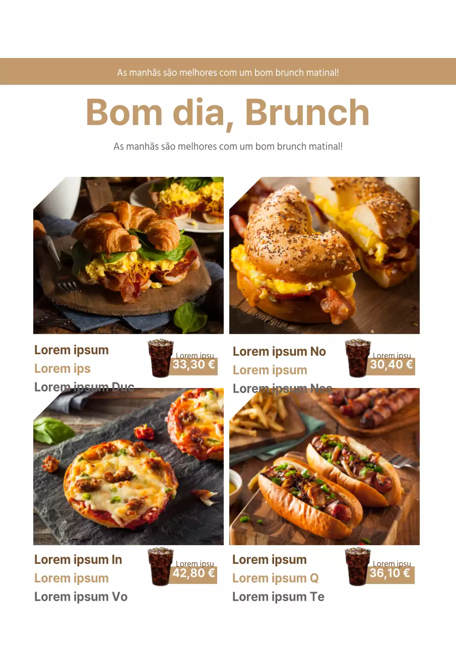 Promova o menu da sua loja de brunch com fotografias de comida bege