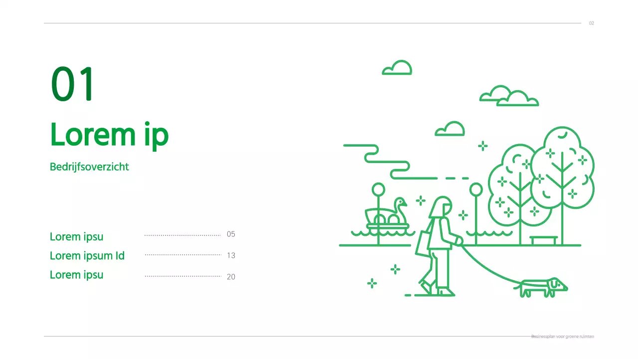 Businessplan met een groen, schoon, geïllustreerd concept