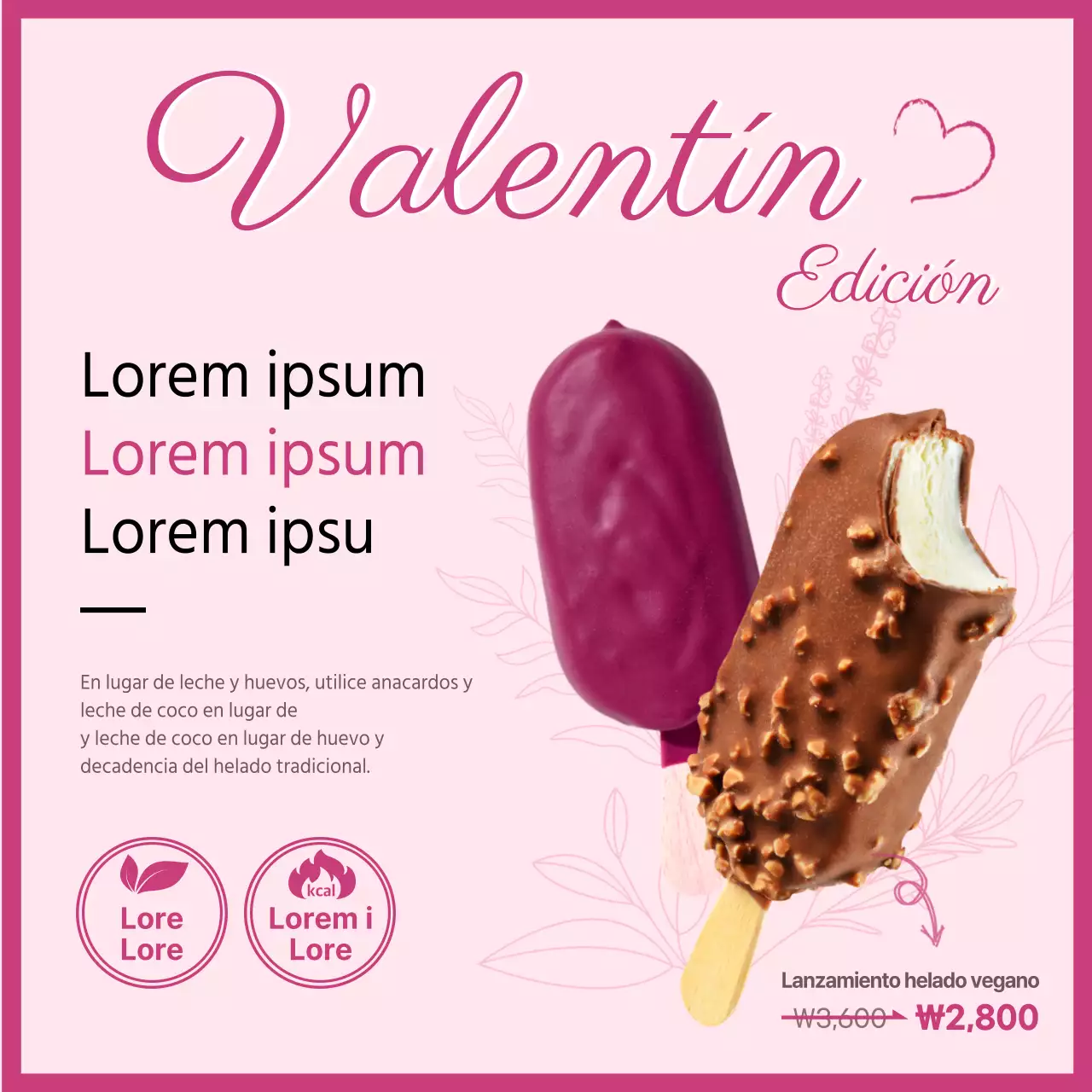Lanzamiento del concepto de helado vegano Pink Valentine's Day