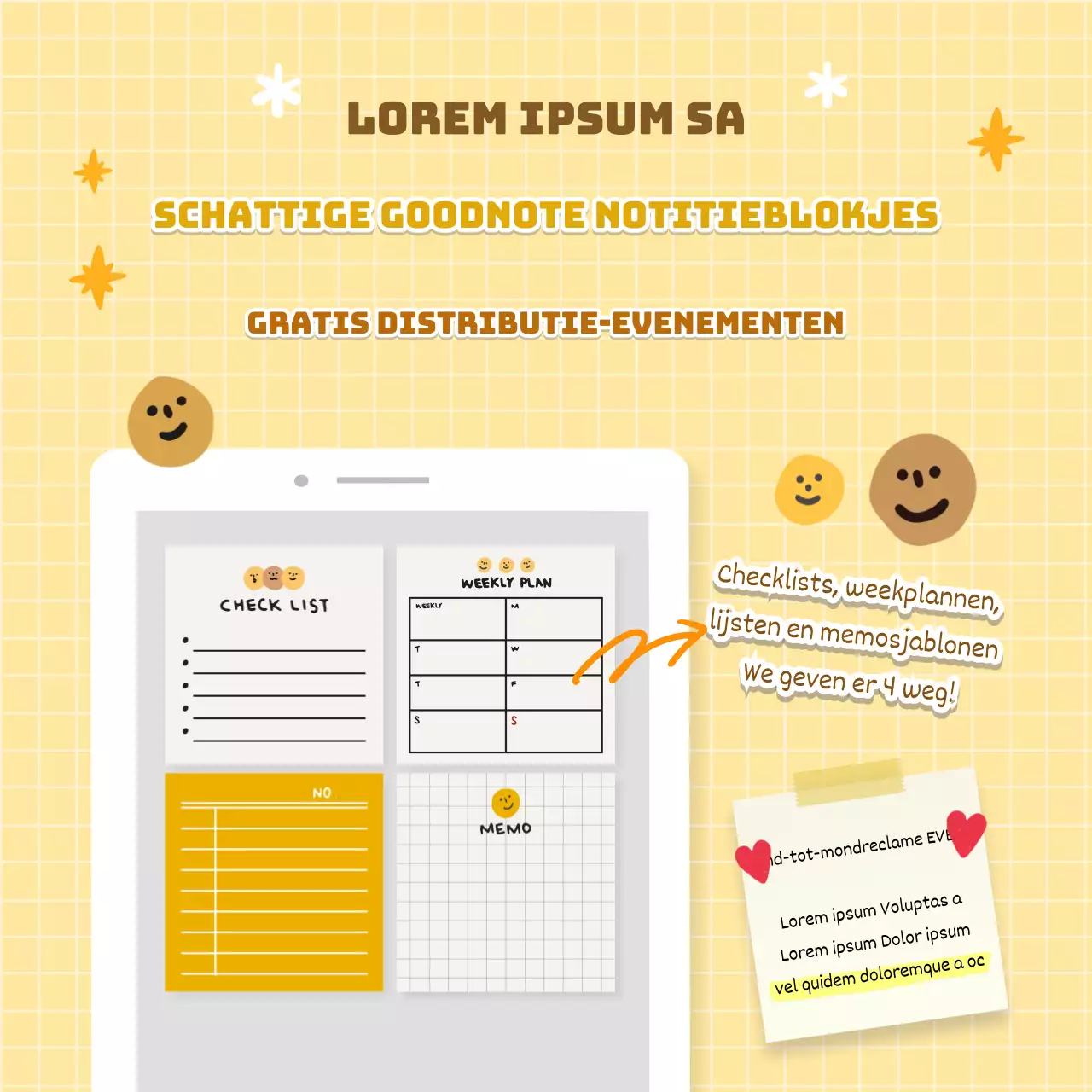 Gele notitieblok giveaway evenement details