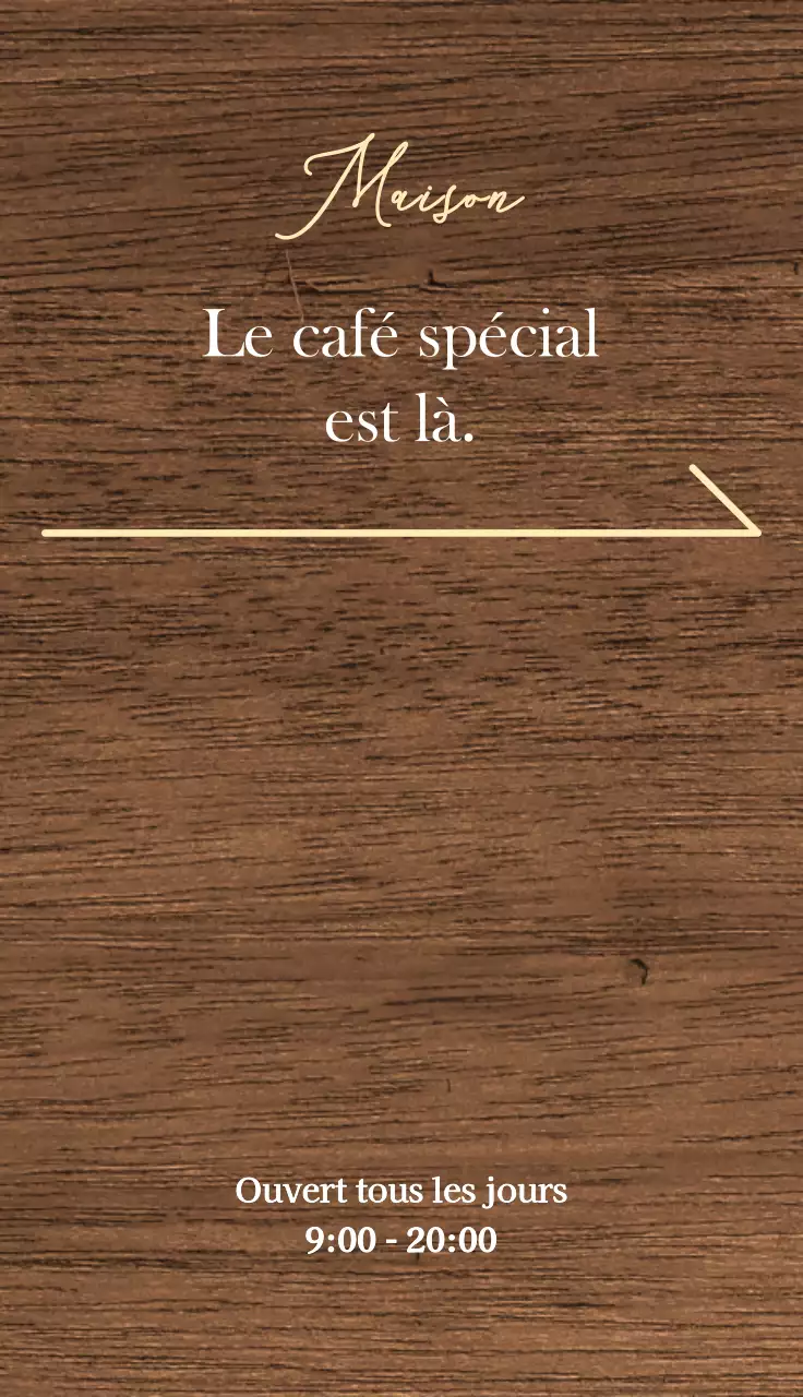 Signalétique simple d'un café avec un texte sur le café maison et des illustrations de feuilles