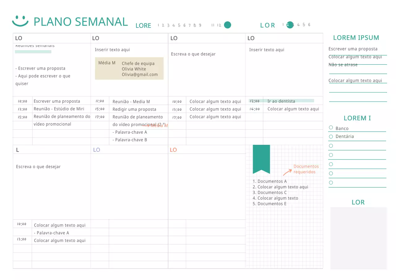 Tom branco simples para o plano semanal Webnotes