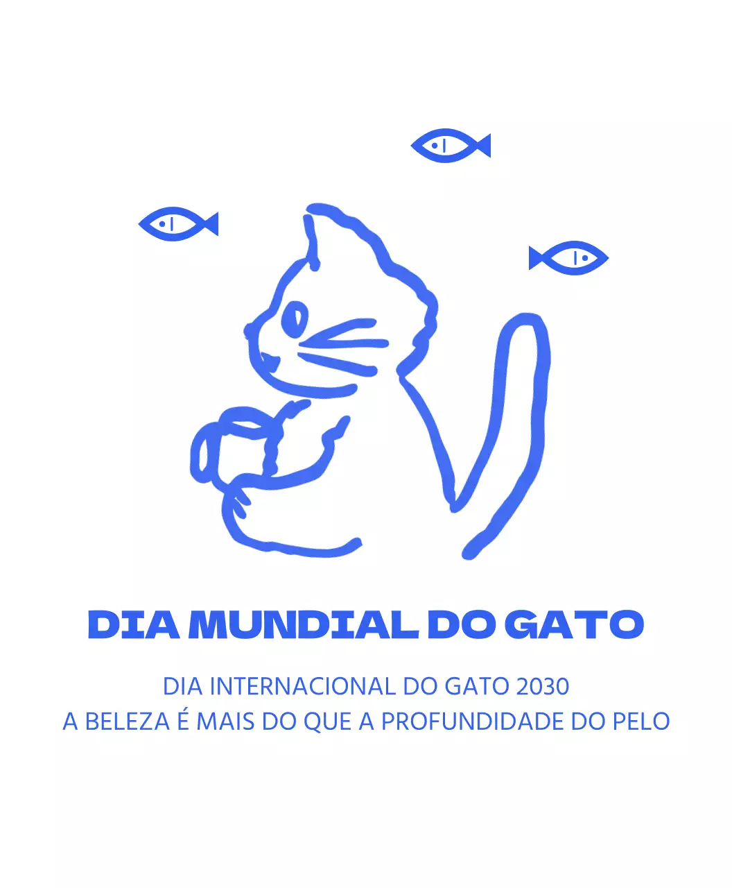 Um saco ecológico simples e giro para o Dia Mundial do Gato, em azul e com desenhos feitos à mão