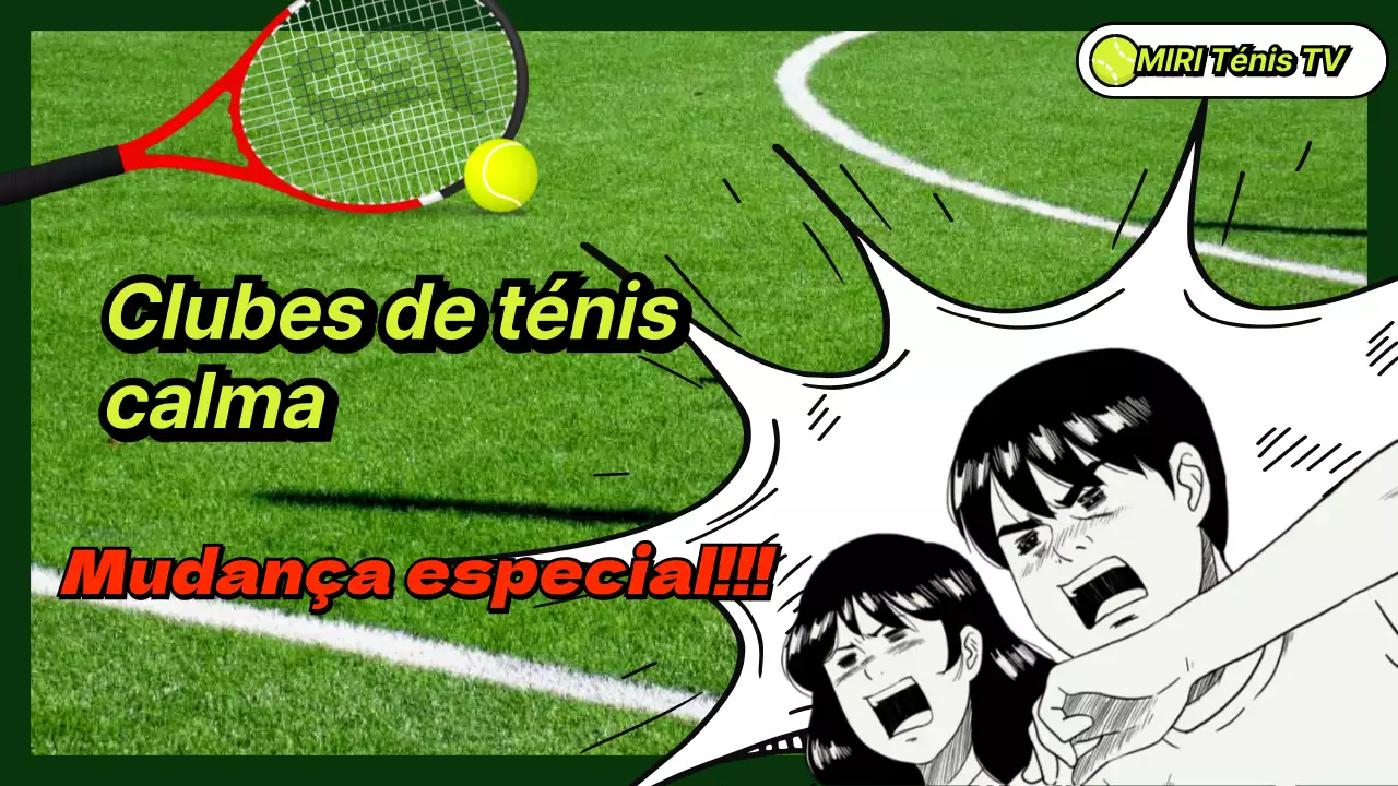 Jogadas especiais de ténis com ilustrações cómicas sobre um fundo de relva