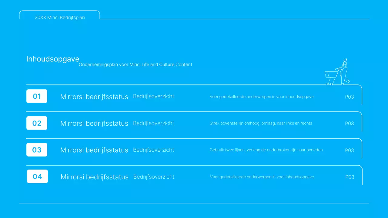 Een strak blauw-wit ondernemingsplan voor culturele inhoud