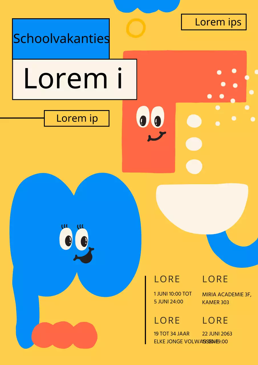 Grappige vormen op een gele achtergrond Karakterpunten Schoolvakantiespecials