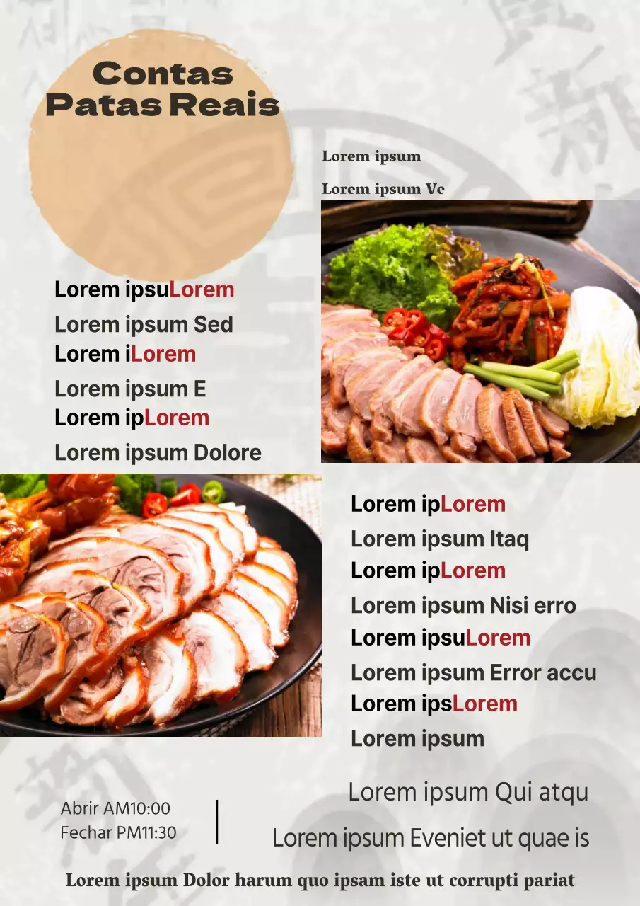 Menu de restaurante Udon com fotografias simples de comida e menu a vermelho