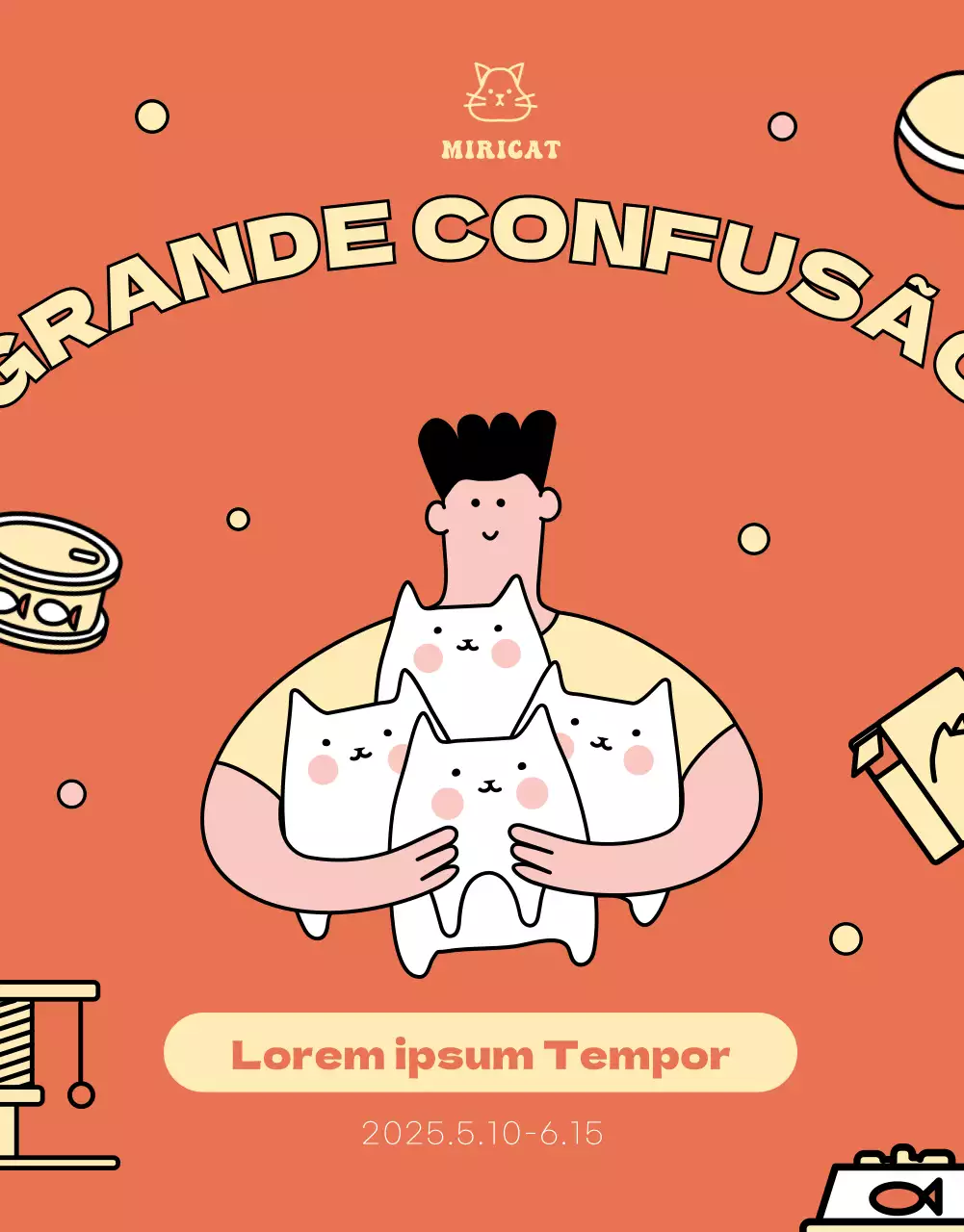 Ilustrações bonitas em laranja e amarelo à venda para gatos