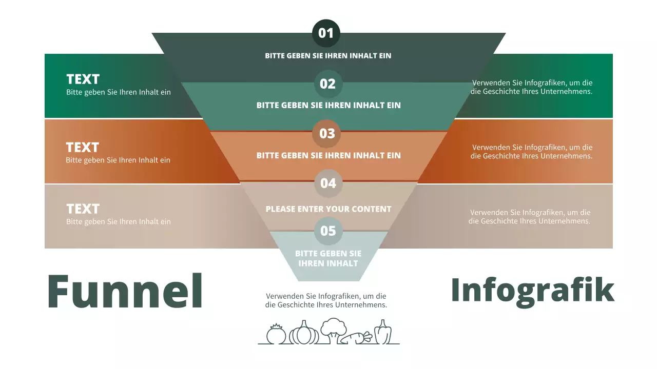 Schema eines grünen und braunen Trichtergemüseabdrucks
